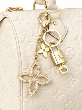 Louis Vuitton Authentic Gold Padlock 🔒 Key +Unbranded Flower Keychain Bag Charm